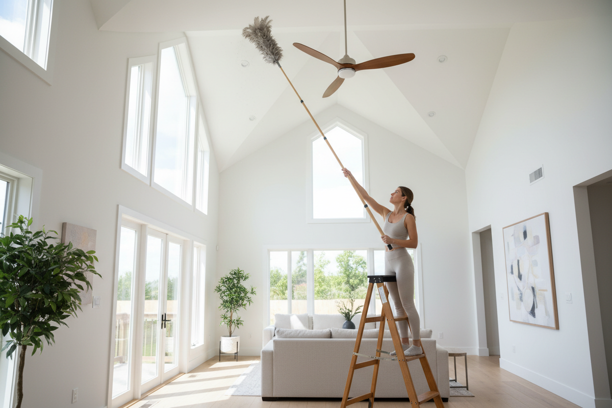 Using 96-inch extended reach duster for ceiling fan